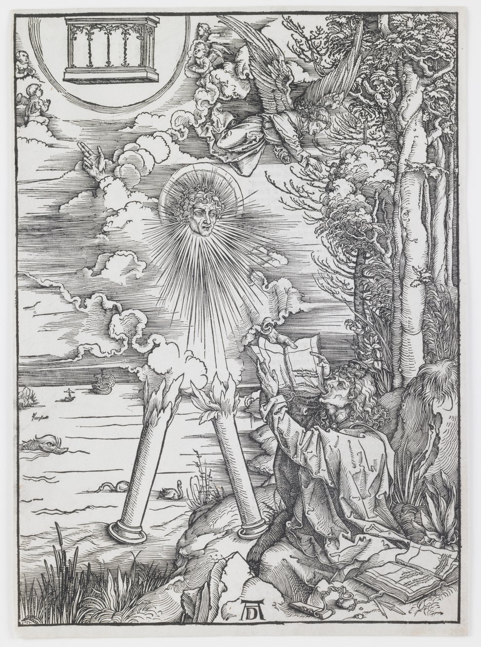 Pyhä Johannes syö kirjan, teoksesta "The Apocalypse" tekijältä Albrecht Dürer