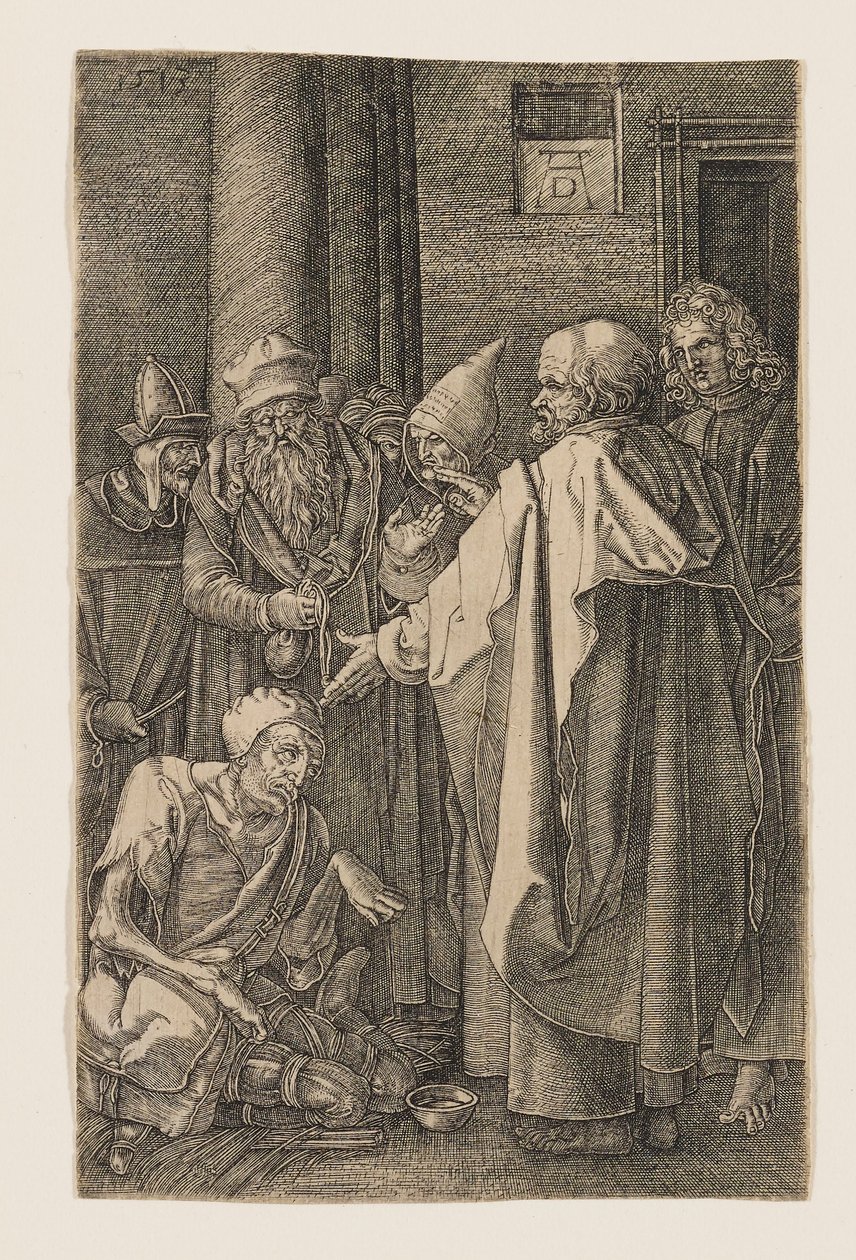 Pyhä Pietari ja Pyhä Johannes parantavat raajarin temppelin portilla tekijältä Albrecht Dürer