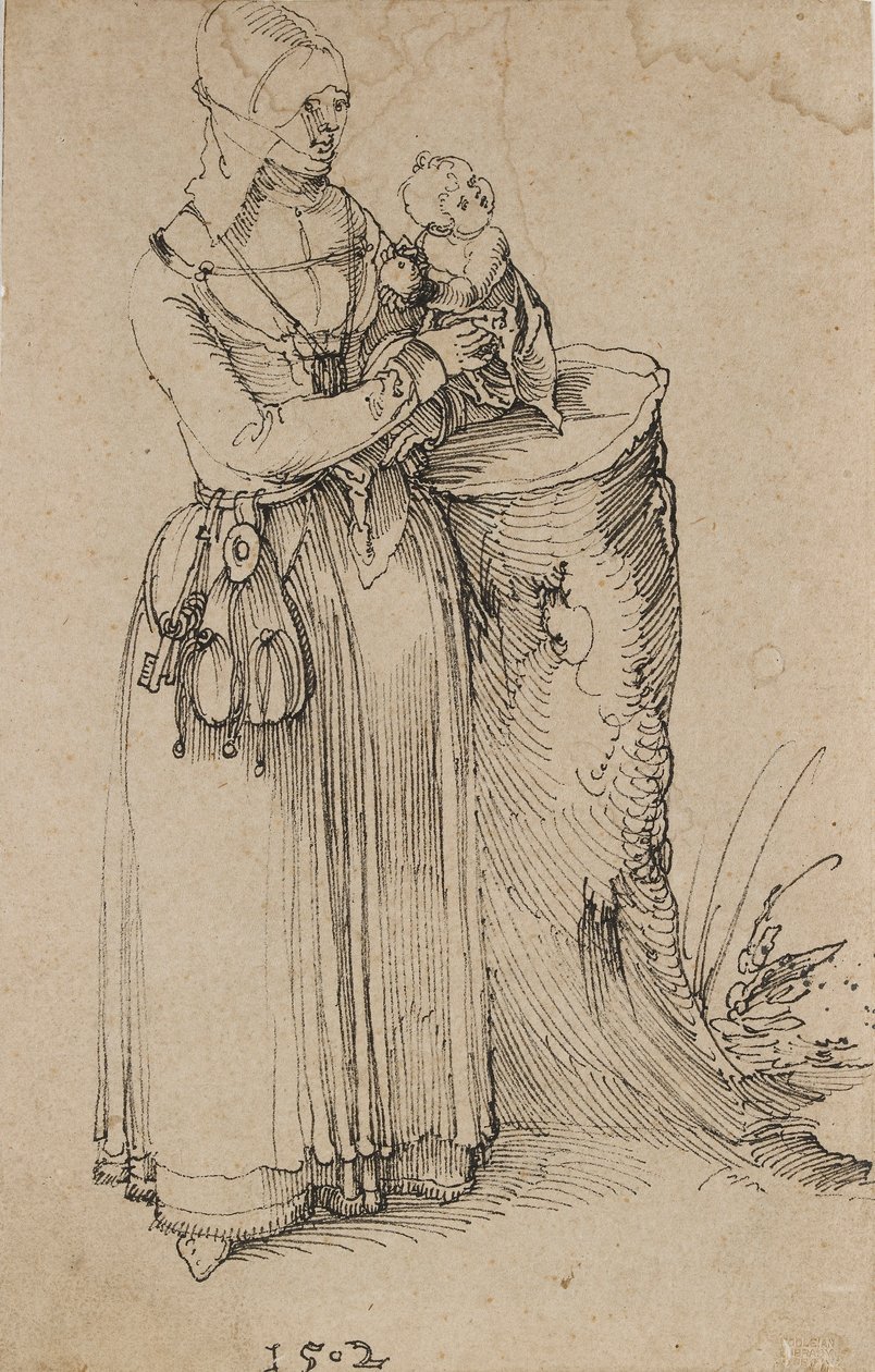 Pysyvä hahmo nainen pitelee lasta, 1502 tekijältä Albrecht Dürer
