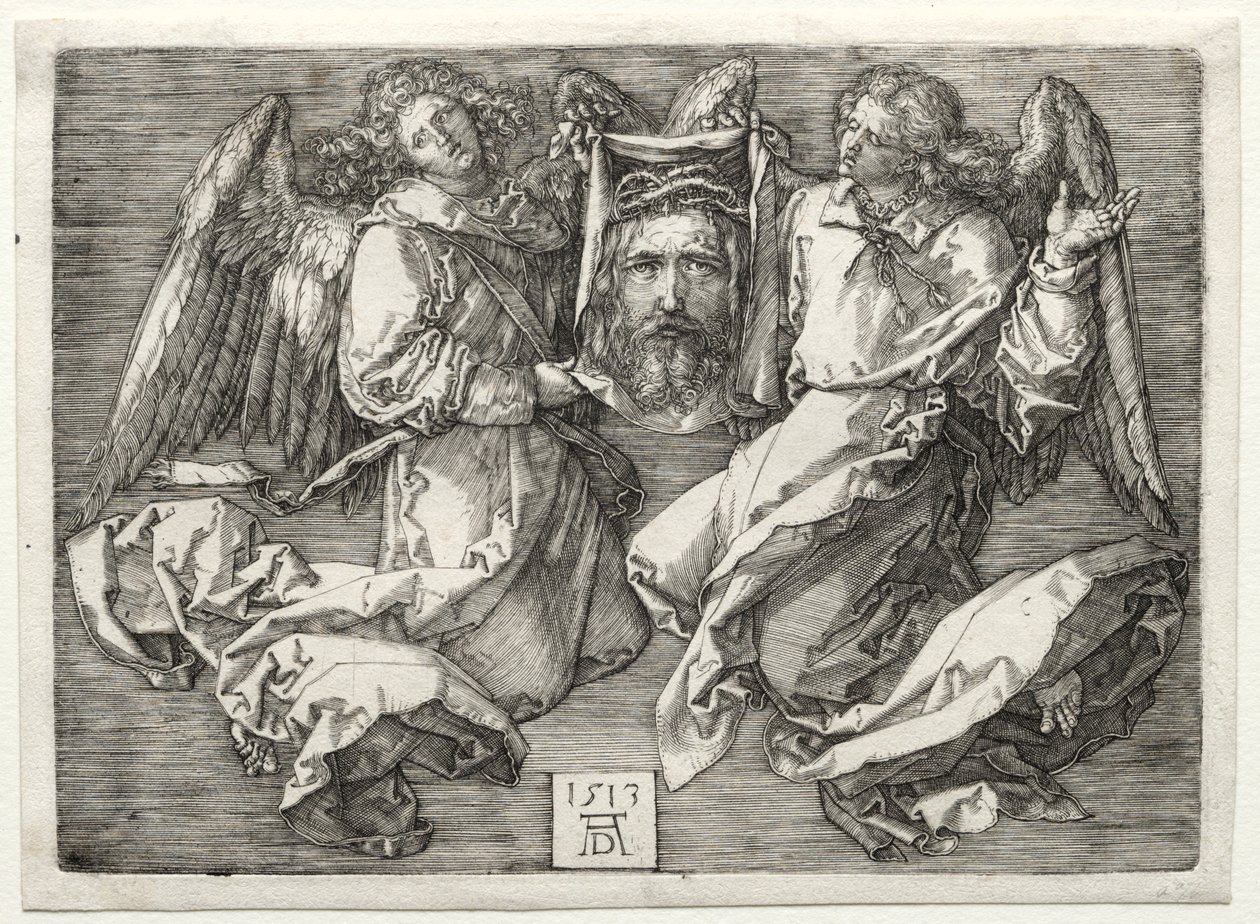 Sudarium Esittelee Two Angels. tekijältä Albrecht Dürer