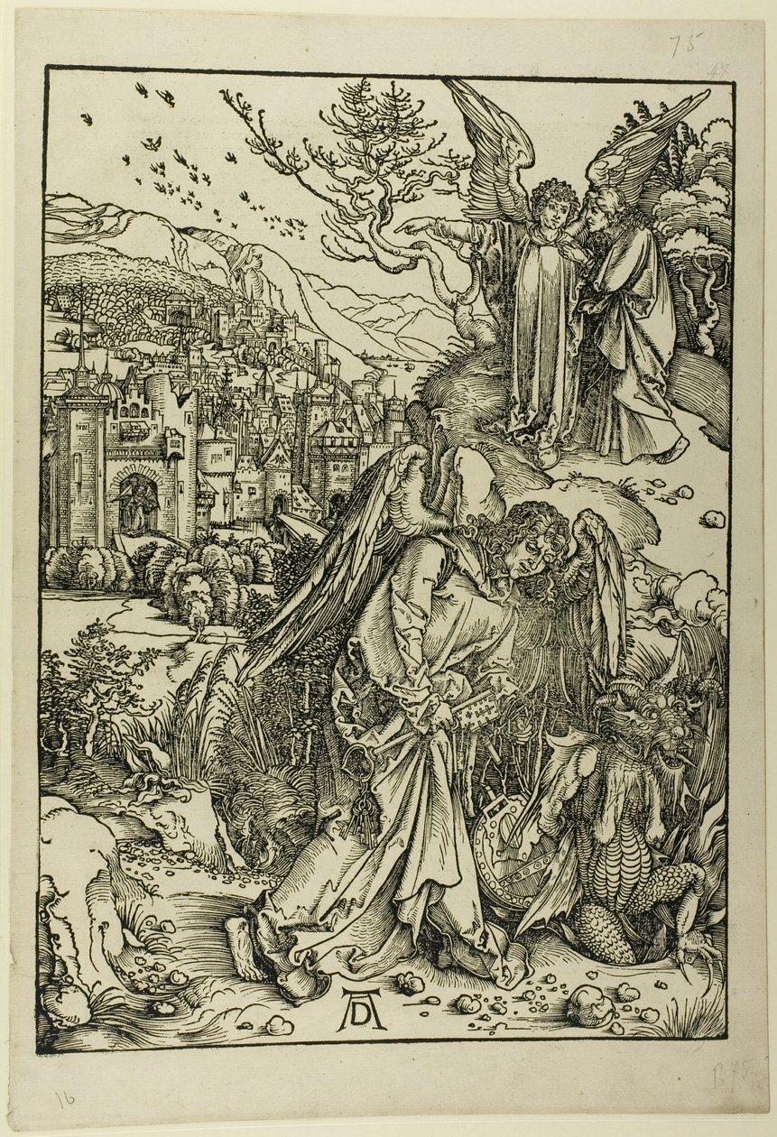 Enkeli pohjattoman kuopan avaimella, Apokalypsista tekijältä Albrecht Dürer