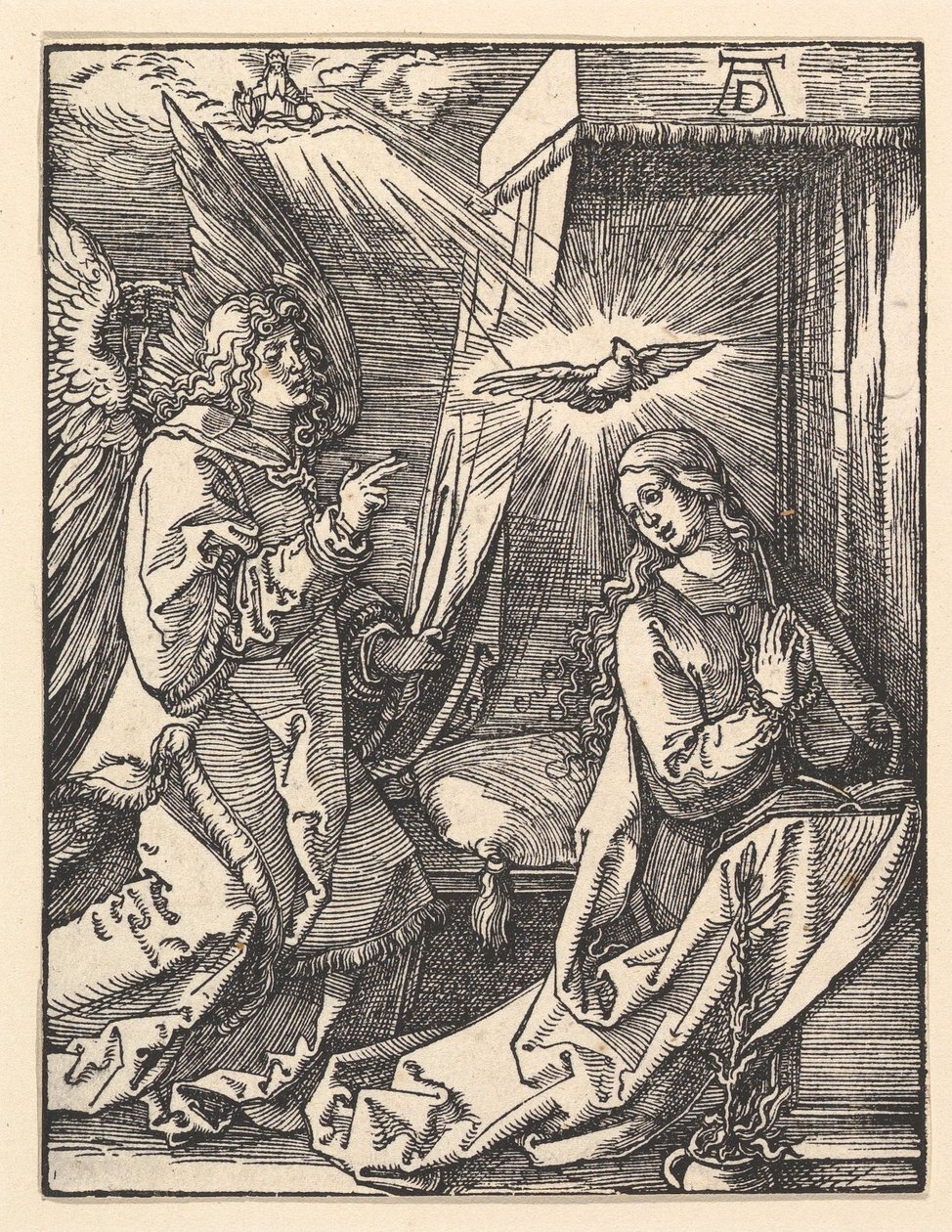 Marian ilmestys, sarjasta "Pieni passio" tekijältä Albrecht Dürer