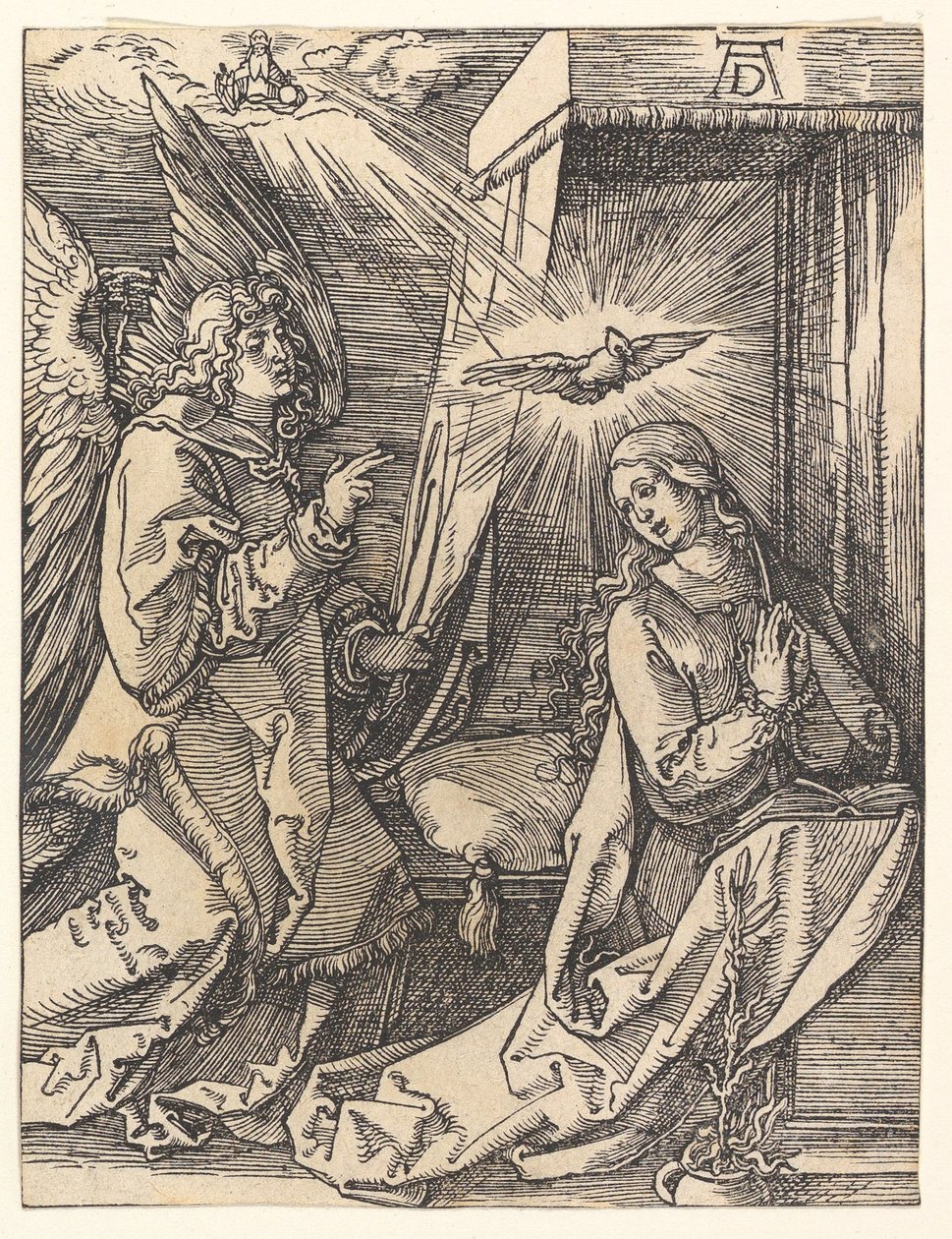 Enkelin ilmestys sarjasta "Pieni passio" tekijältä Albrecht Dürer
