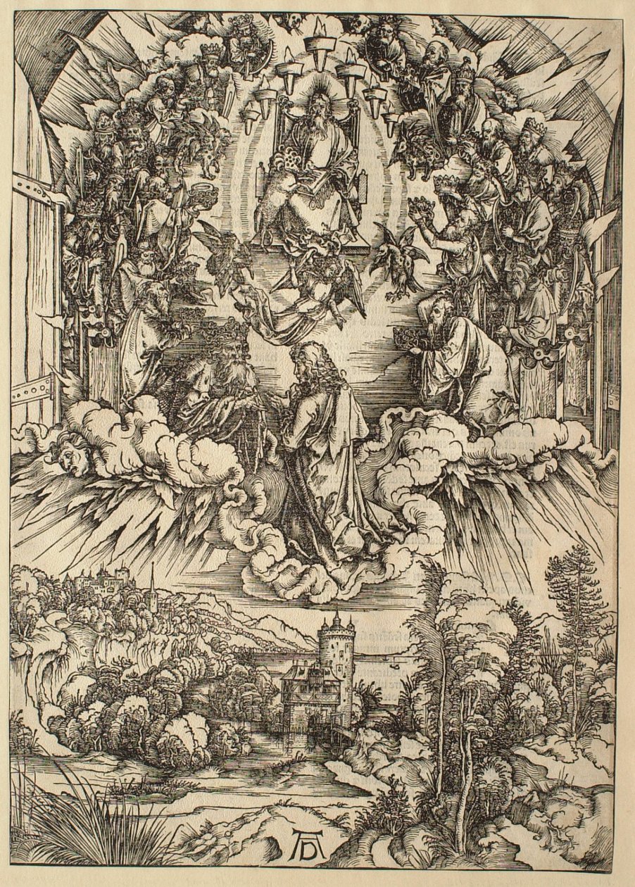 Ilmestyskirja: Pyhä Johannes Jumalan ja vanhinten edessä tekijältä Albrecht Dürer