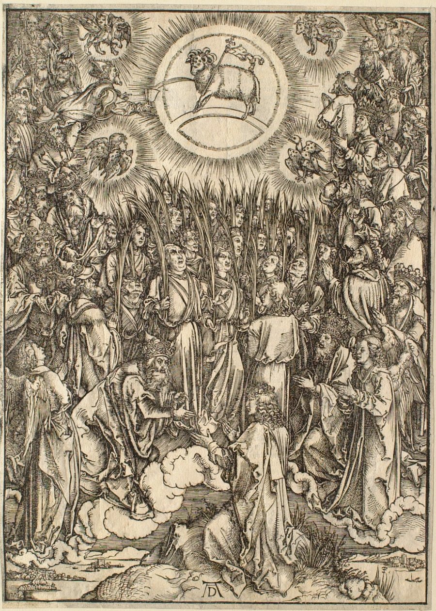 Ilmestyskirja: Karitsan kumartaminen tekijältä Albrecht Dürer