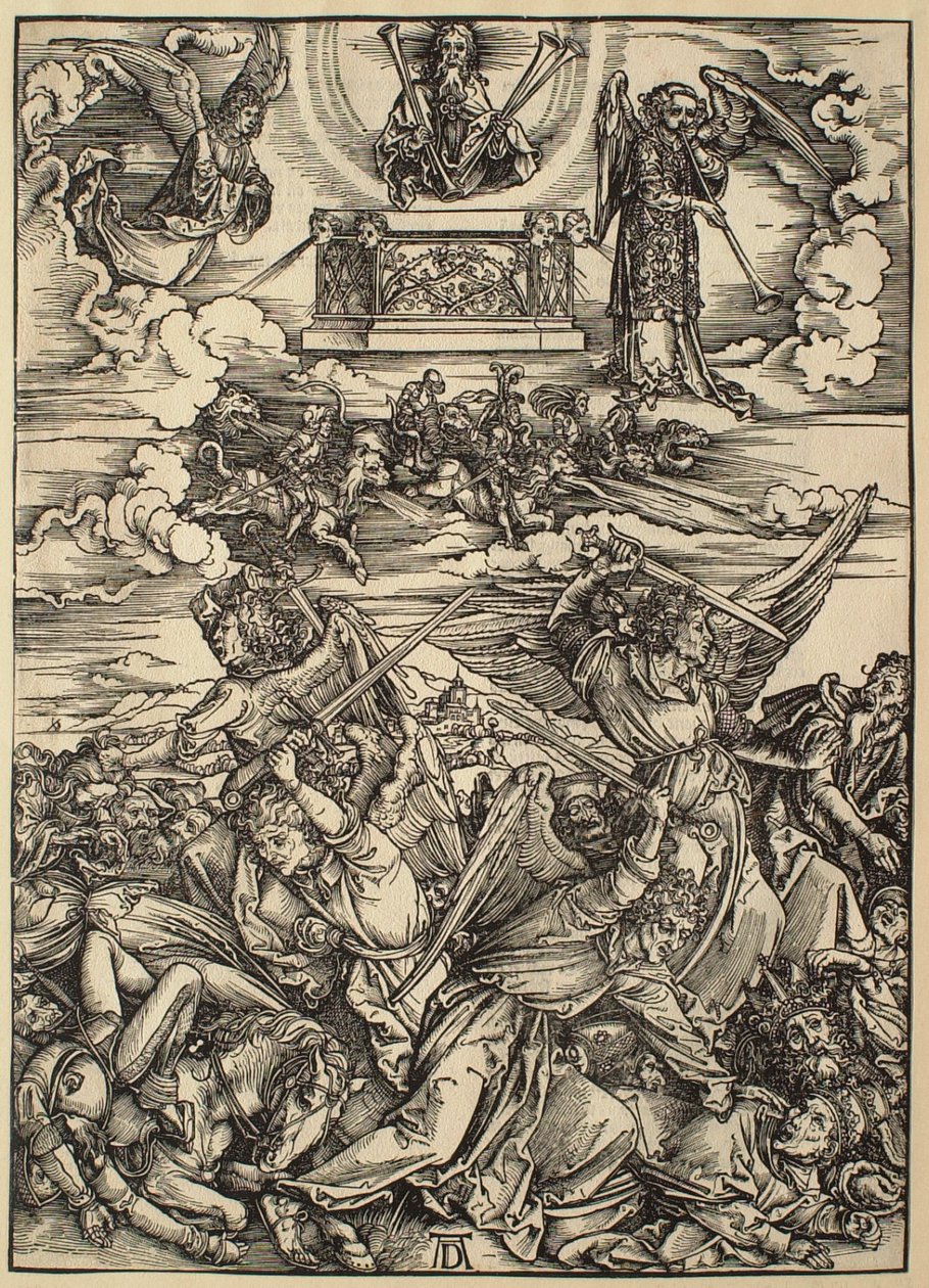 Ilmestyskirja: neljä kostavaa enkeliä tekijältä Albrecht Dürer