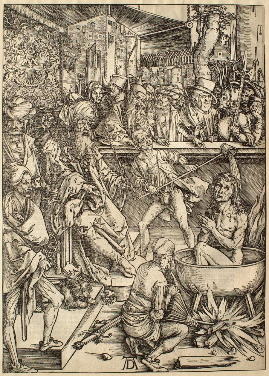Ilmestyskirja: pyhän Johanneksen marttyyrikuolema tekijältä Albrecht Dürer