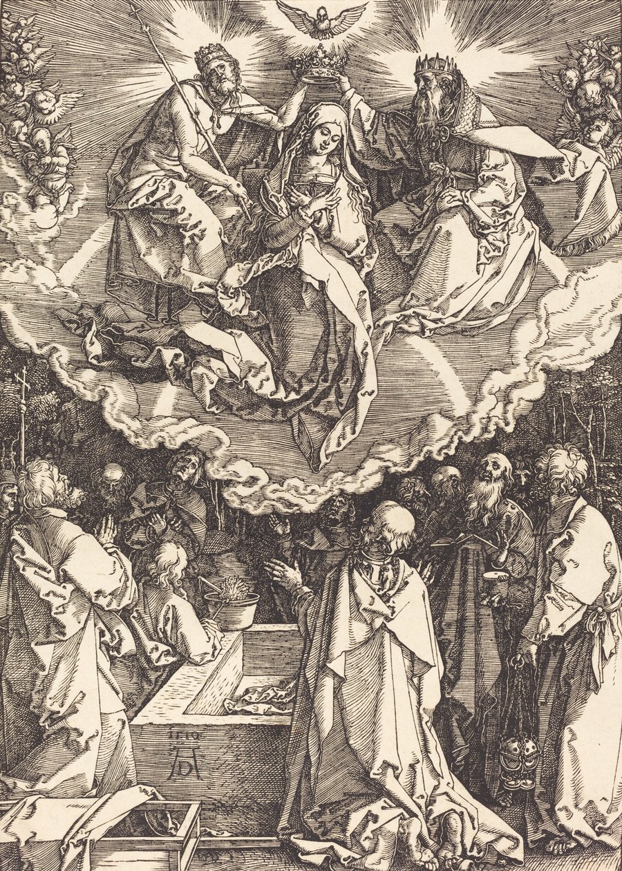 Neitsyt taivaaseenasto ja kruunajaiset, 1510. tekijältä Albrecht Dürer