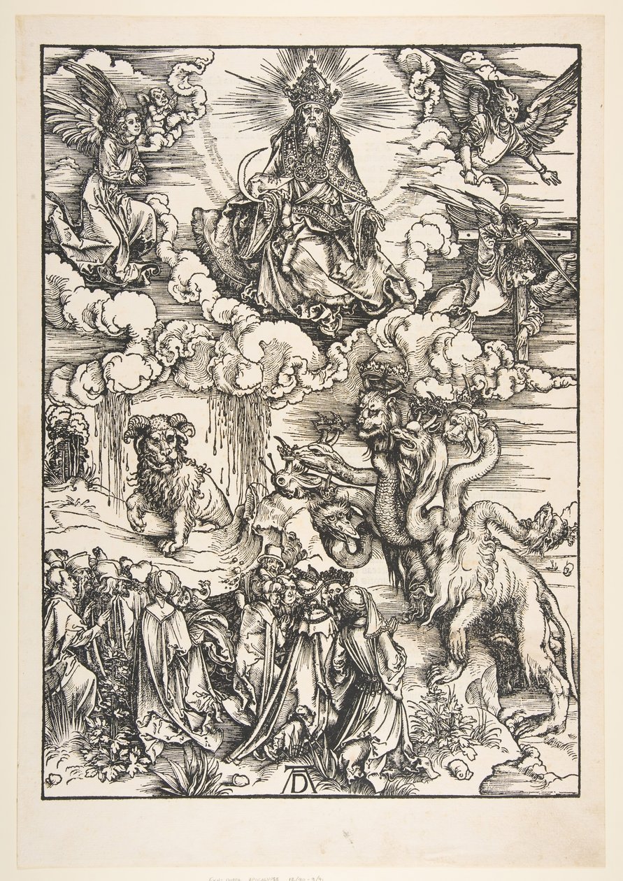 The Beast with Two Horses Like a Lamb, The Apocalypse.n.d. tekijältä Albrecht Dürer