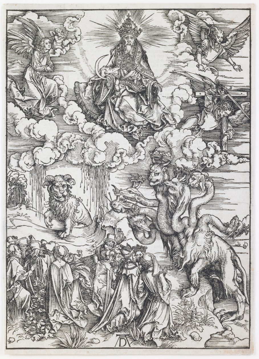 Peto, jolla on kaksi sarvea kuin lammas, sarjasta "The Apocalypse" tekijältä Albrecht Dürer