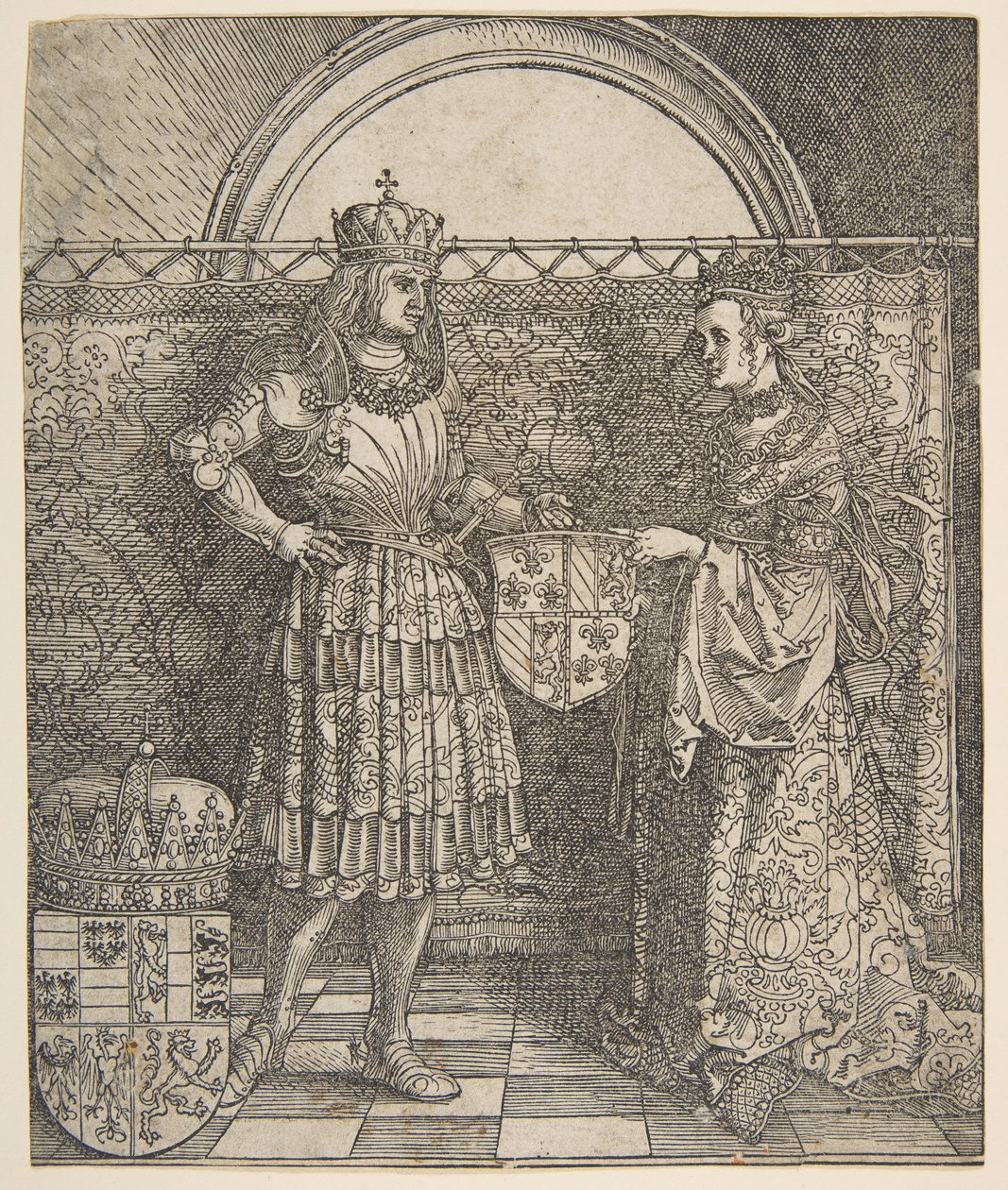 Burgundin Marian kihlaus keisari Maximilian I:n riemukaaresta, 1515. tekijältä Albrecht Dürer