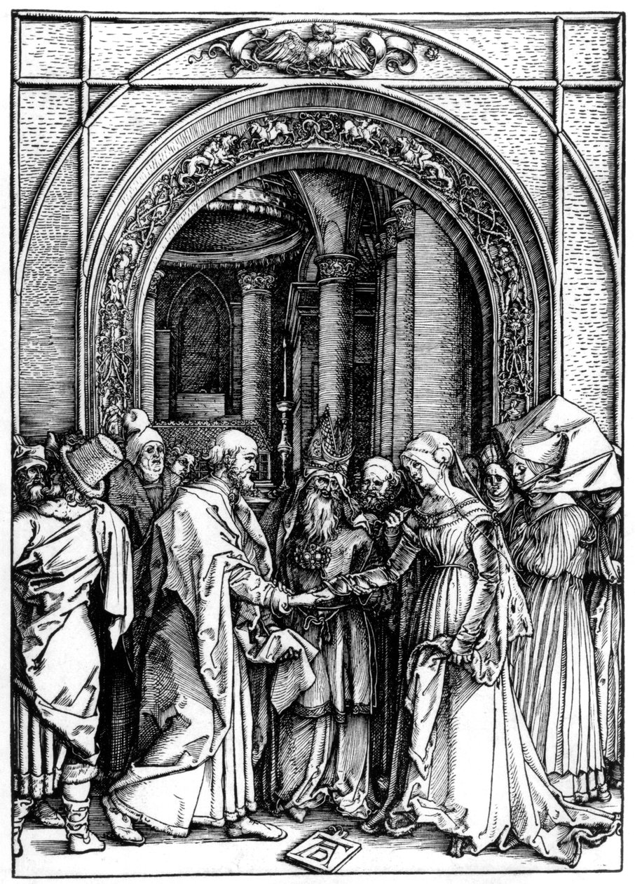 Neitsyen kihlattu, teoksesta The Life of the Virgin, n. 1504 tekijältä Albrecht Dürer