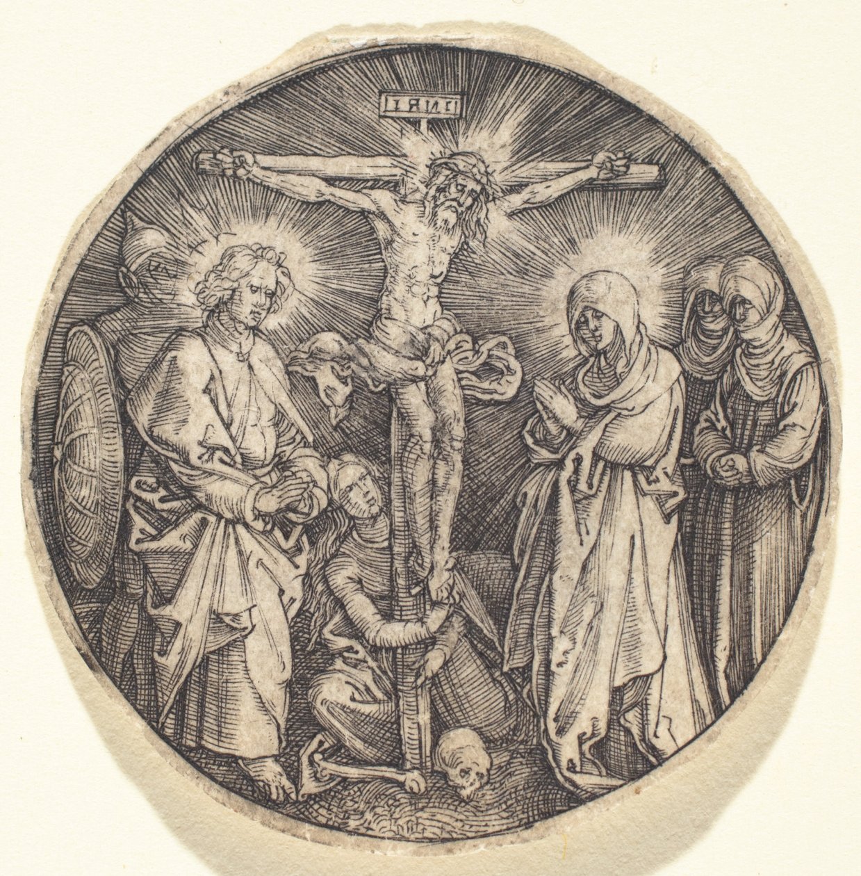 Ristiinnaulitseminen nimeltään Maximilianin miekkapommel, n. 1518. tekijältä Albrecht Dürer