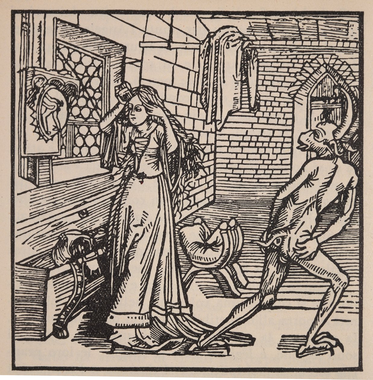 Turhuuden demoni ja keikka, kuvitus teoksesta "Der Ritter vom Turm", 1498 (katso myös 202574) tekijältä Albrecht Dürer