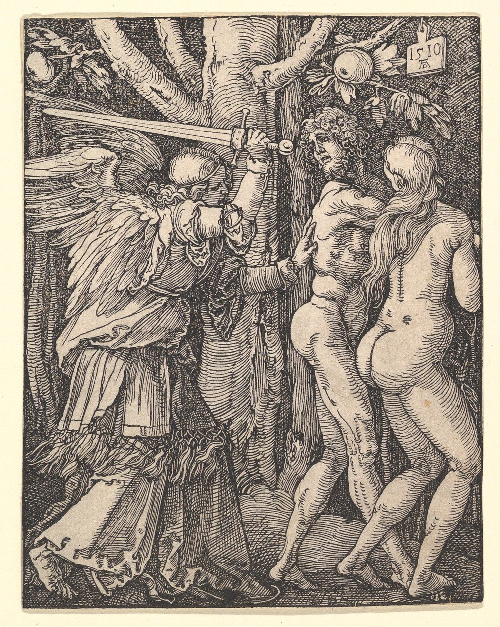 ”Paratiisista karkottaminen”, teoksesta ”Pieni passio” tekijältä Albrecht Dürer