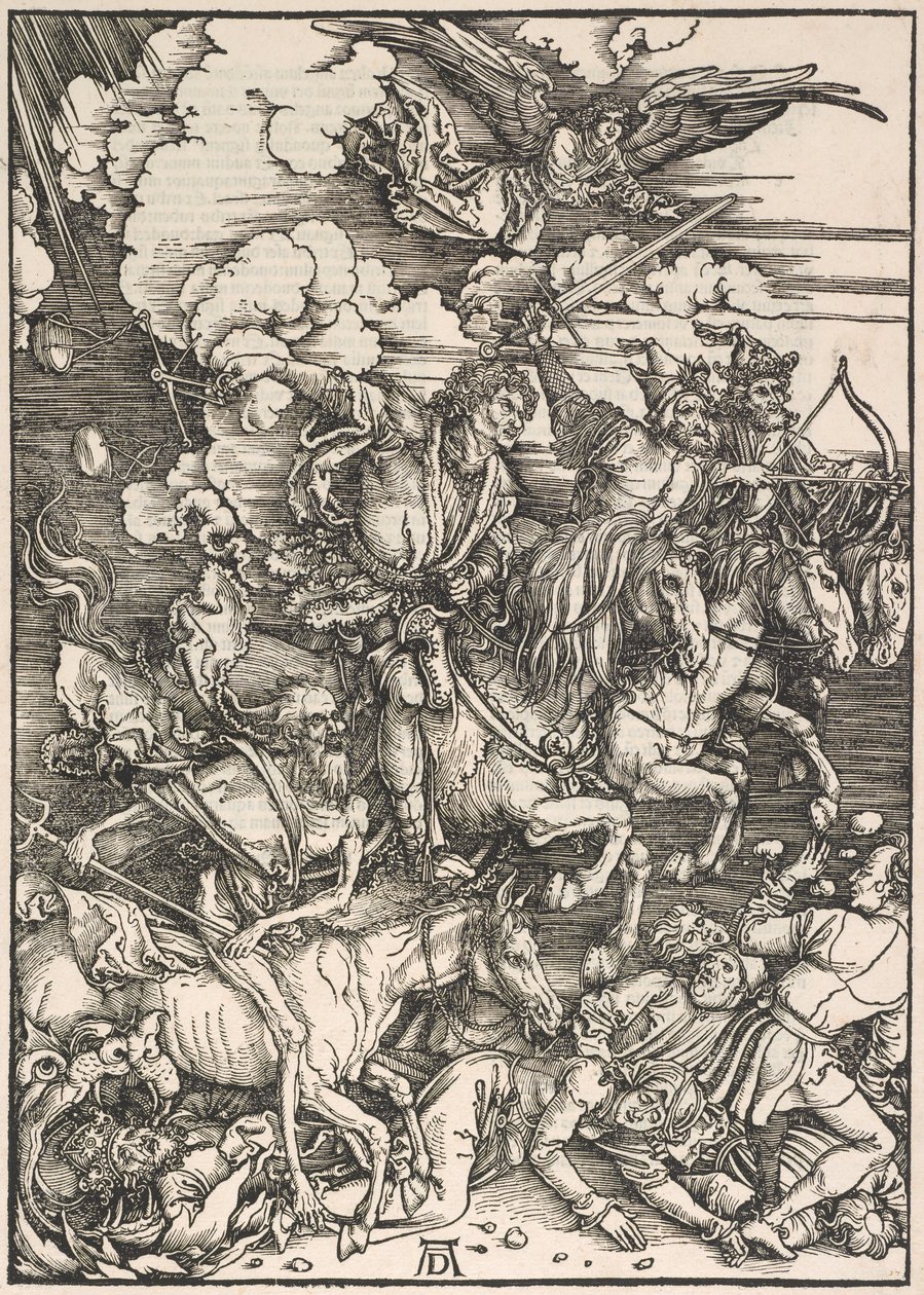 Neljä ratsumiestä, Pyhän Johanneksen apokalypsista, 1497-1498 tekijältä Albrecht Dürer