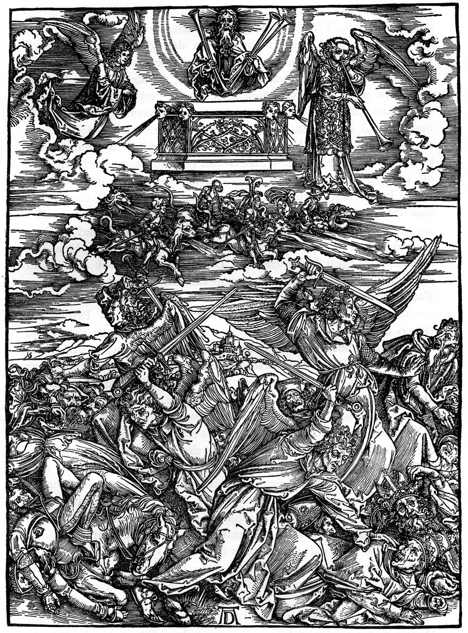 Neljä kostonhimoista enkeliä, 1498, 1936 tekijältä Albrecht Dürer