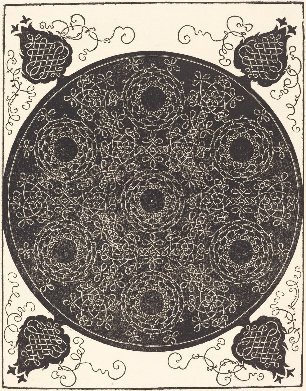 Neljäs solmu (yhdistää seitsemän pyöreää solmuryhmää mustilla keskuksilla) tekijältä Albrecht Dürer