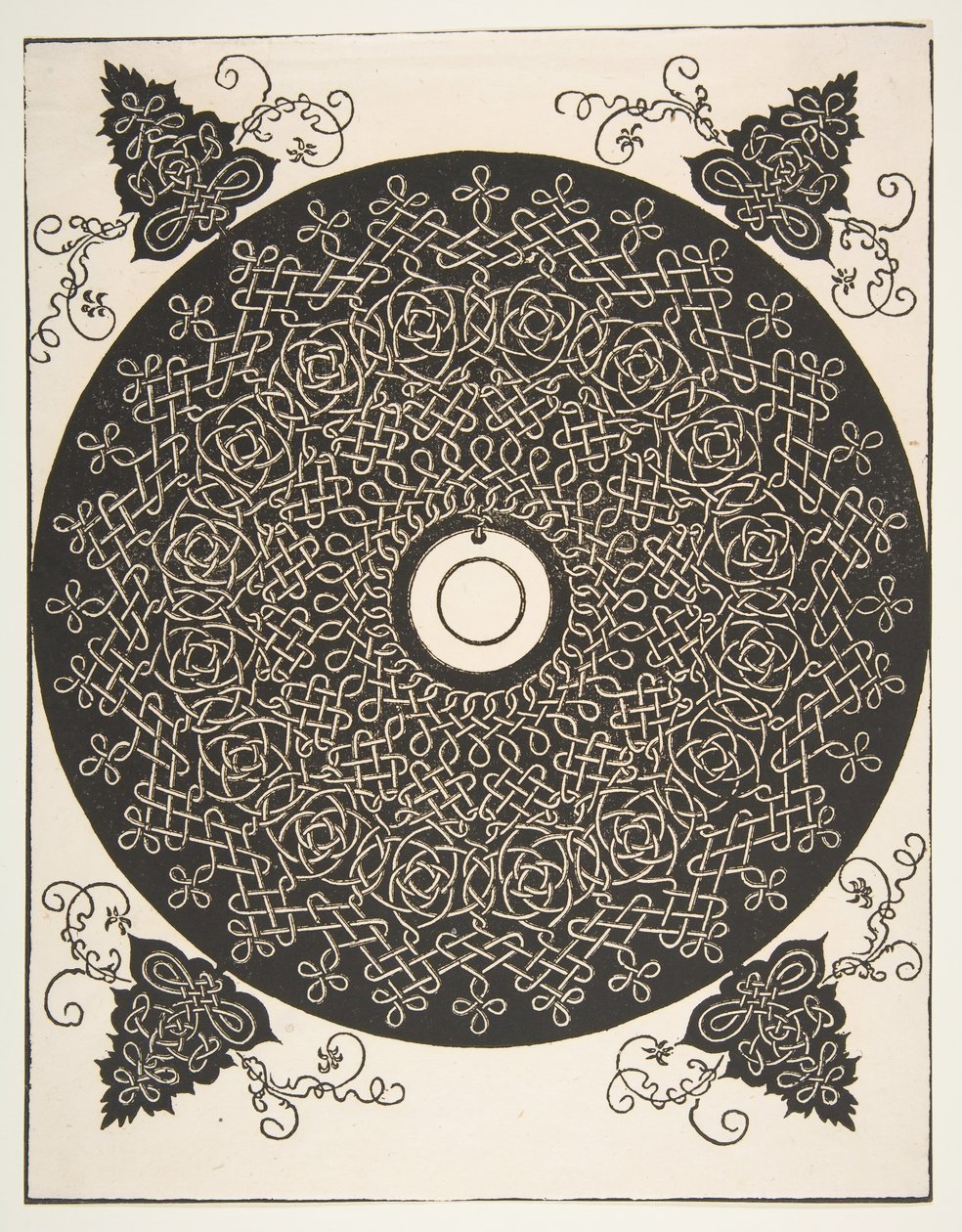 Neljäs solmu. Lomitettu pyöreä pyöreä medaljonki keskellä, 1521 ennen. tekijältä Albrecht Dürer