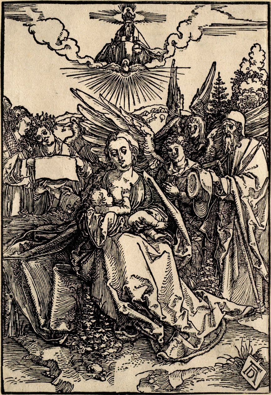 Pyhä perhe ja viisi enkeliä tekijältä Albrecht Dürer