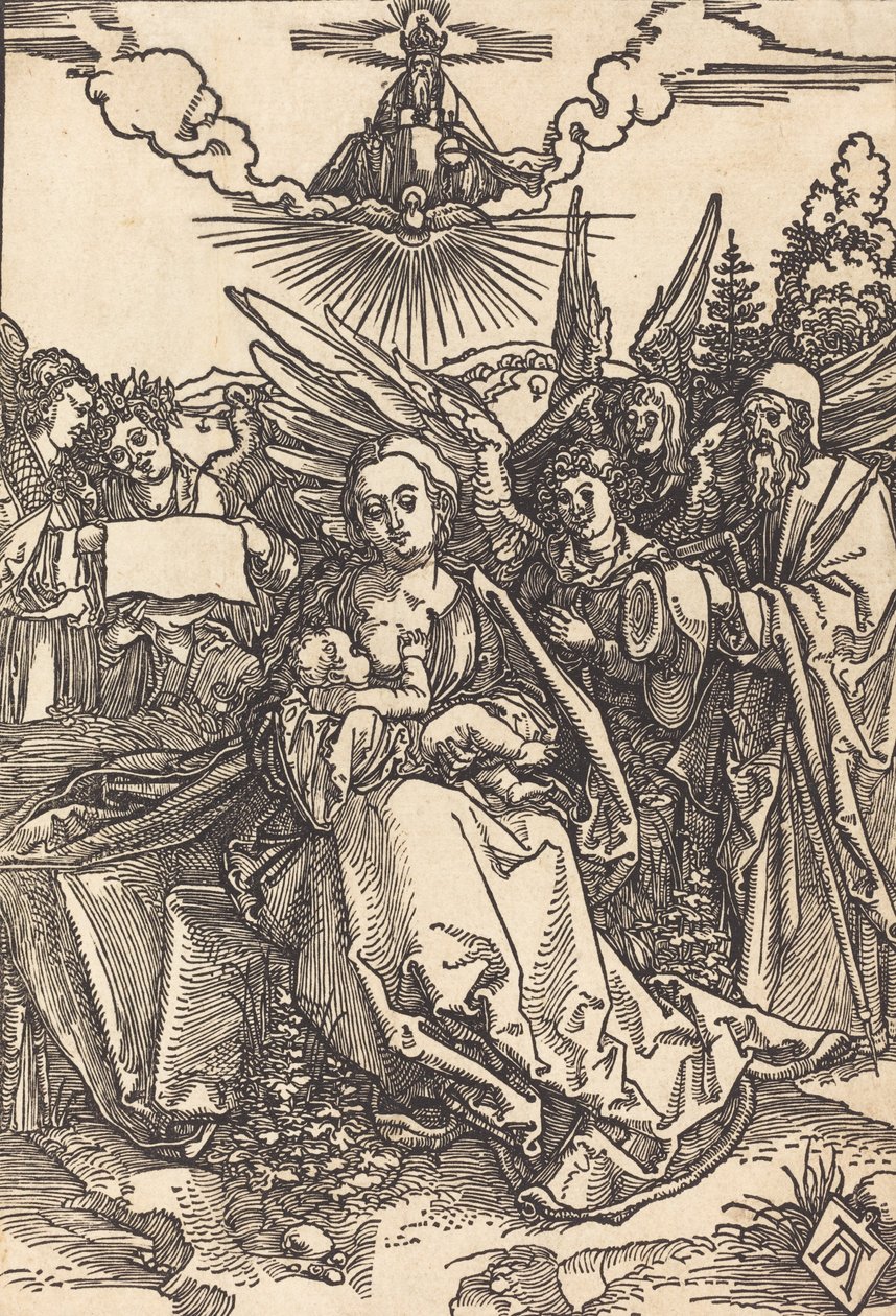 Pyhä perhe viiden enkelin kanssa vuonna 1505 tai sitä ennen. tekijältä Albrecht Dürer