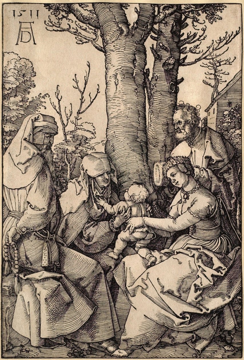 Pyhä perhe Joakimin ja Annan kanssa puun alla tekijältä Albrecht Dürer