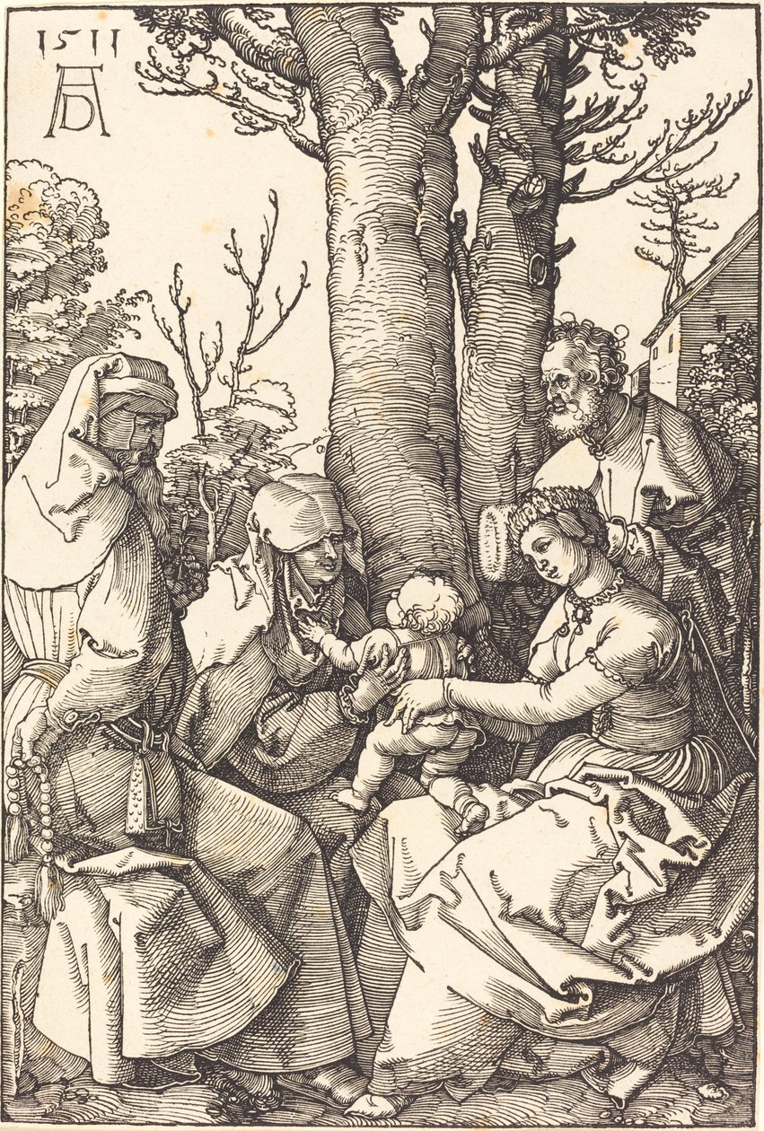 Pyhä perhe Joakimin ja Annen kanssa puun alla tekijältä Albrecht Dürer