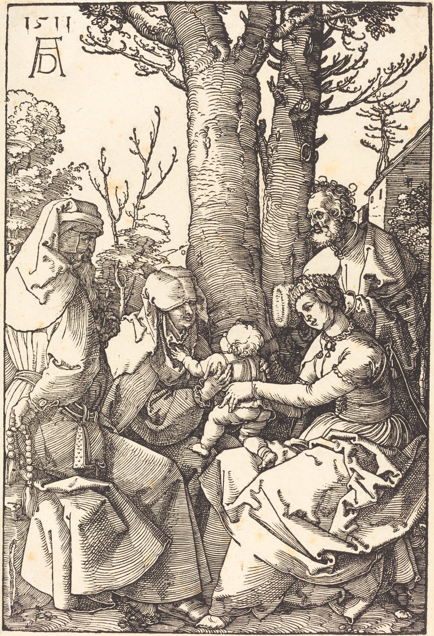 Pyhä perhe Joakimin ja Annen kanssa puun alla tekijältä Albrecht Dürer
