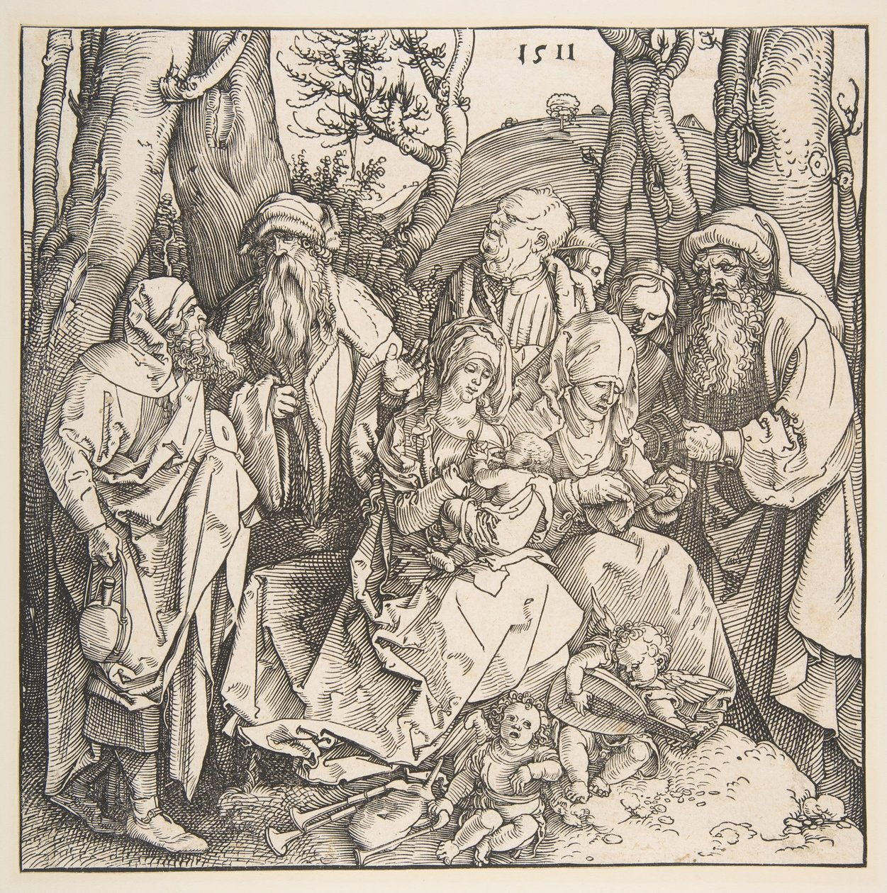 Pyhä perhe pyhien ja kahden musikaalienkelin kanssa, 1511. tekijältä Albrecht Dürer