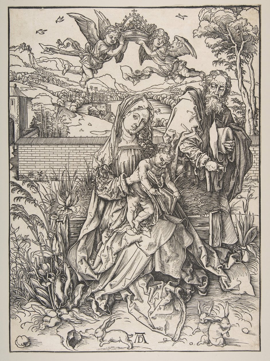 Pyhä perhe, jossa on kolme jänistä, n. 1497-98. tekijältä Albrecht Dürer