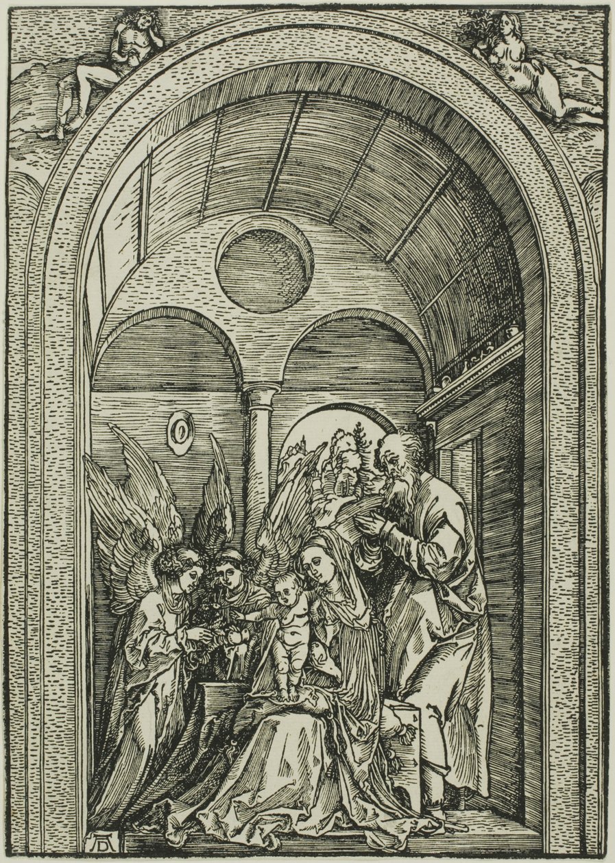 Pyhä perhe ja kaksi enkeliä holvisalissa tekijältä Albrecht Dürer