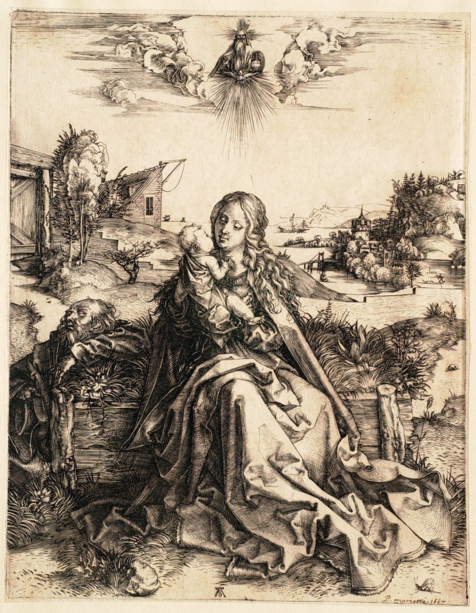 Pyhä perhe ja perhonen tekijältä Albrecht Dürer