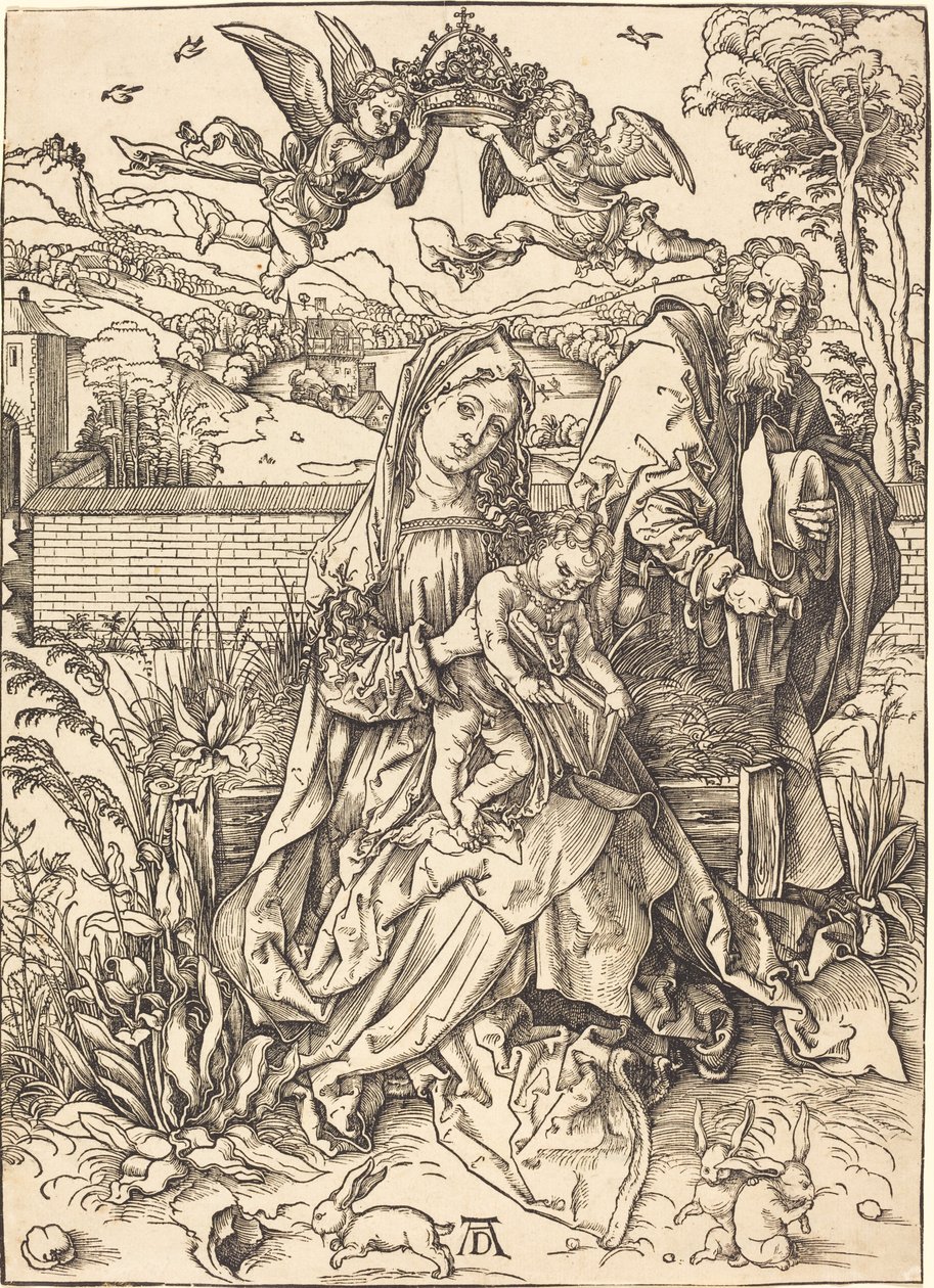 Pyhä perhe kolmen jänisen kanssa tekijältä Albrecht Dürer