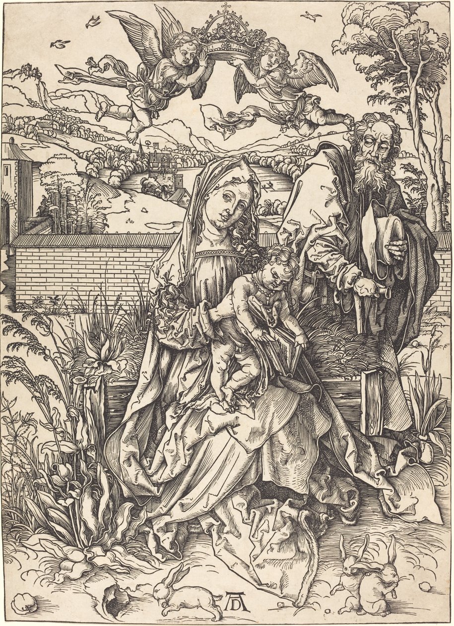 Pyhä perhe kolmen jänisen kanssa tekijältä Albrecht Dürer