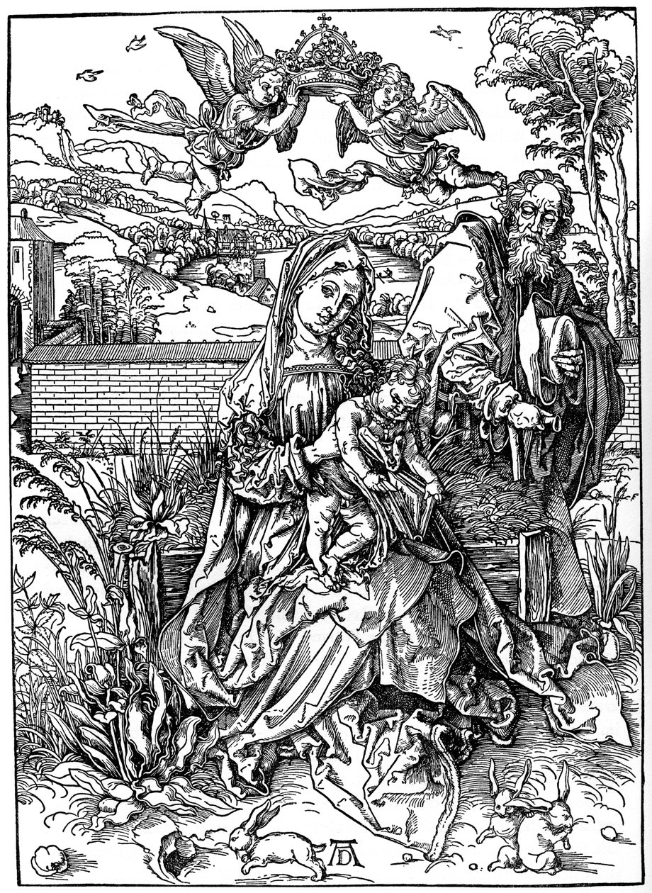 Pyhä perhe kolmen jäniksen kanssa, 1497, 1936 tekijältä Albrecht Dürer