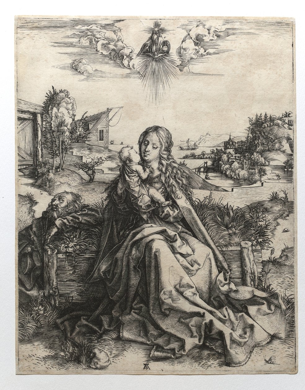 Pyhä perhe sudenkorennon kanssa, n. 1495 tekijältä Albrecht Dürer