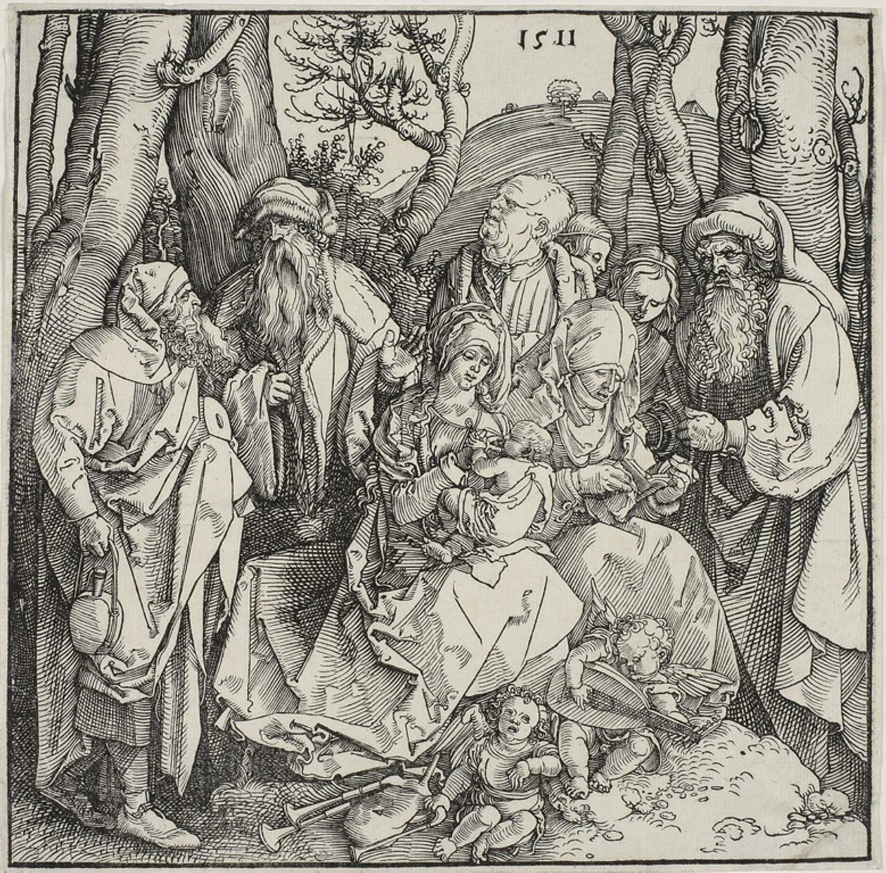 Pyhä sukulaisuus ja kaksi musikaalienkeliä tekijältä Albrecht Dürer