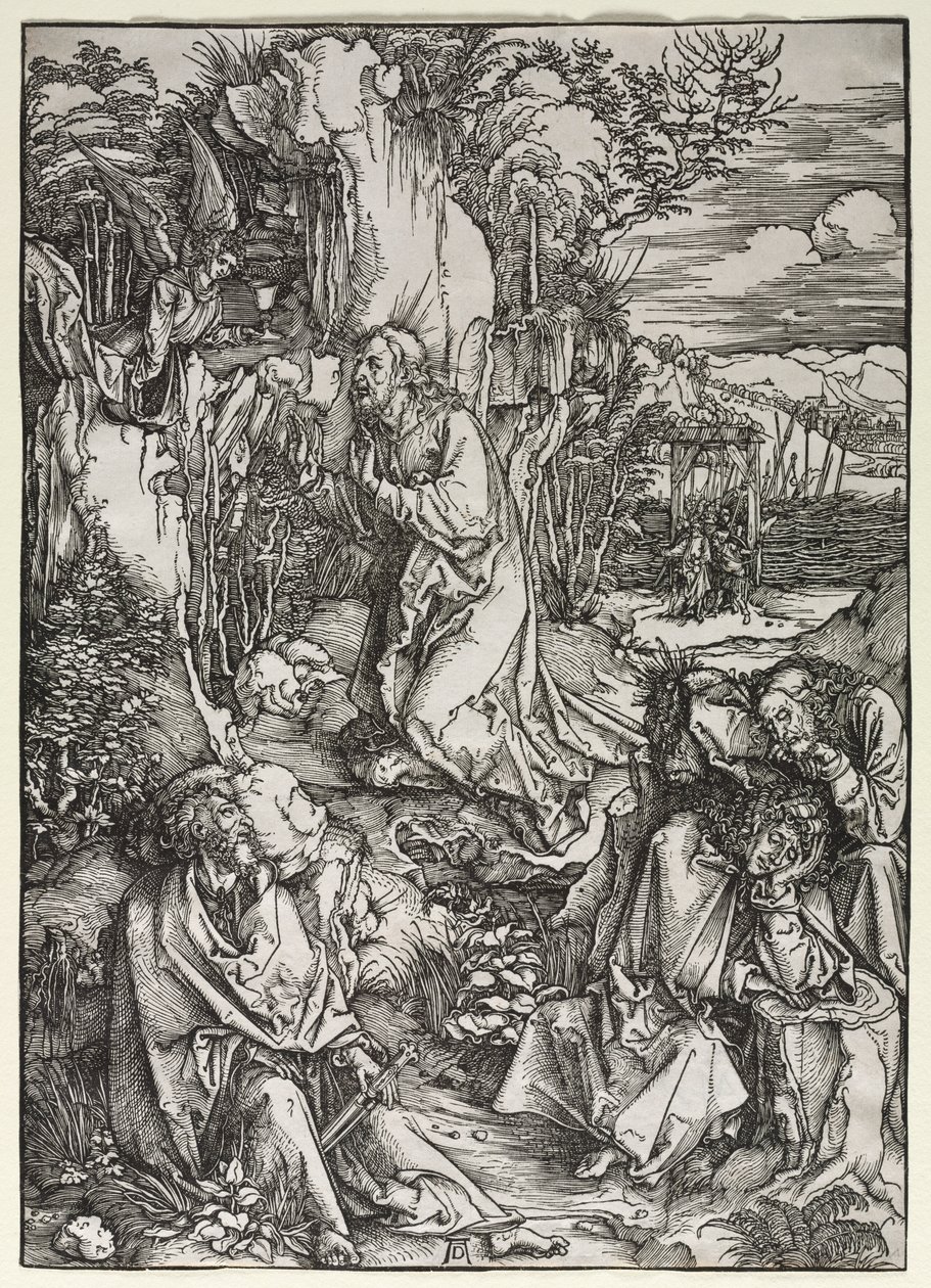 Suuri kärsimys: Kristus Öljymäellä, n. 1497-1500. tekijältä Albrecht Dürer