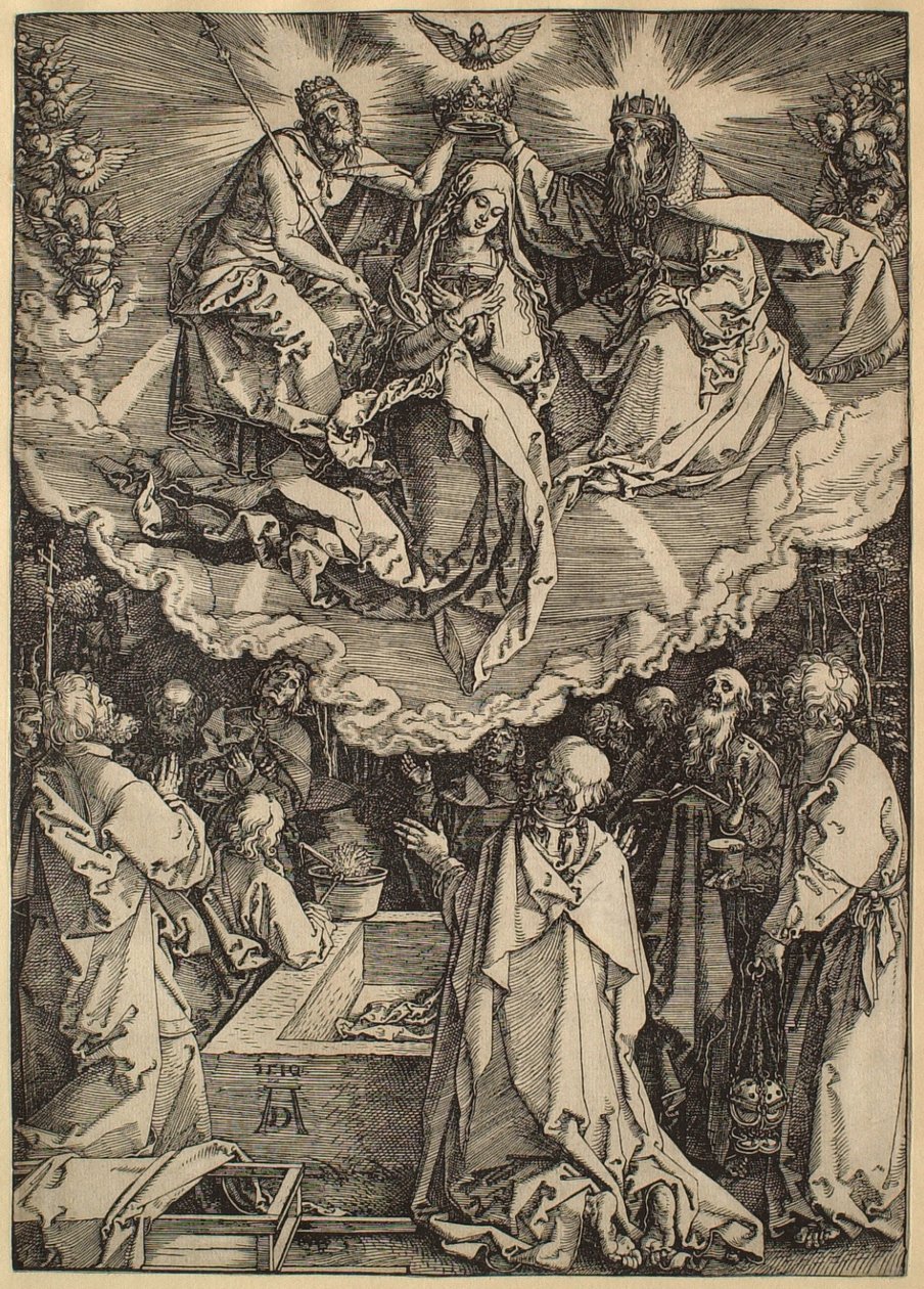 Neitsyt Marian elämä: Neitsyt Marian taivaaseenottaminen ja kruunaaminen tekijältä Albrecht Dürer