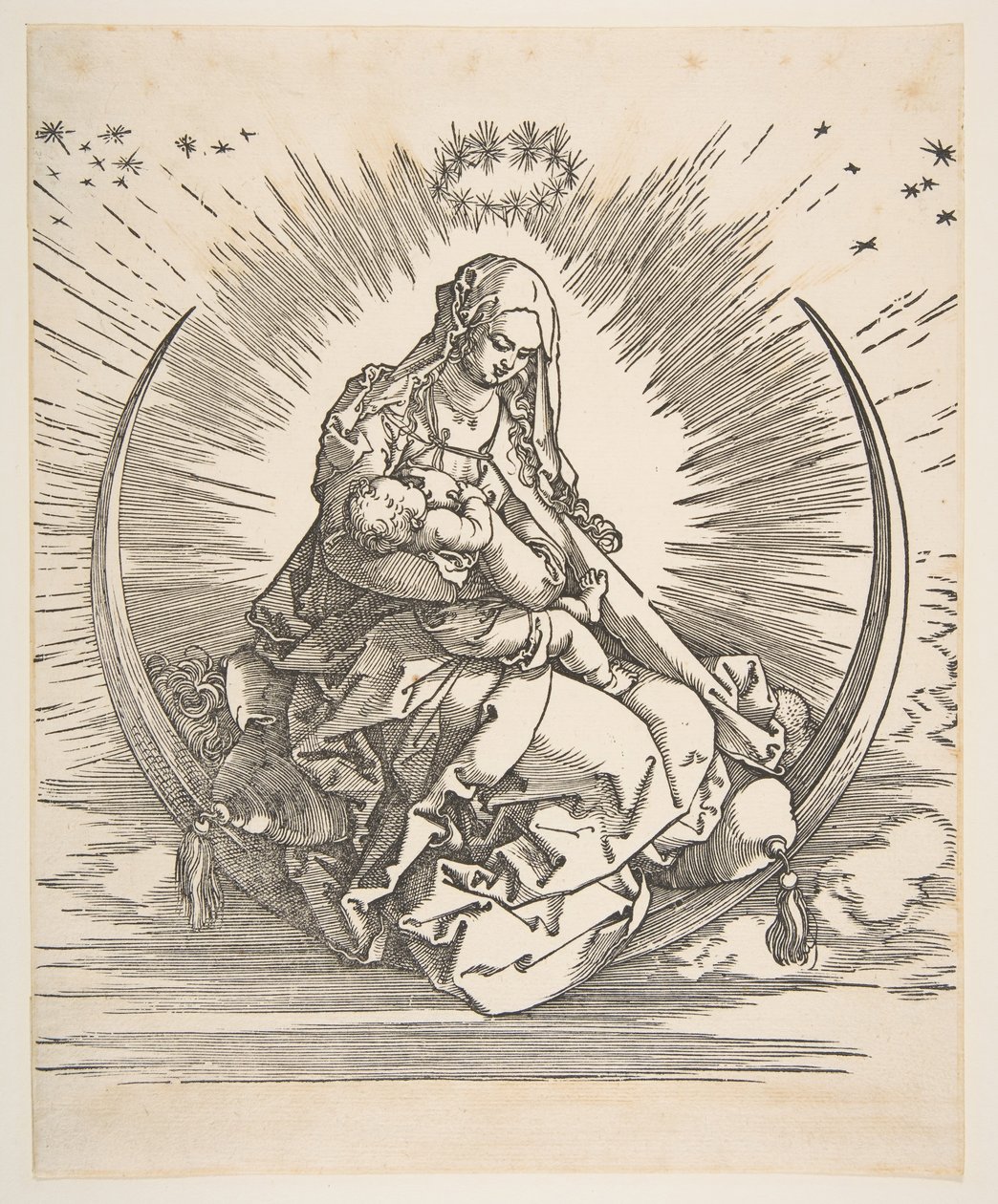 Madonna puolikuussa, Neitsyen elämän rintama, n. 1511. tekijältä Albrecht Dürer