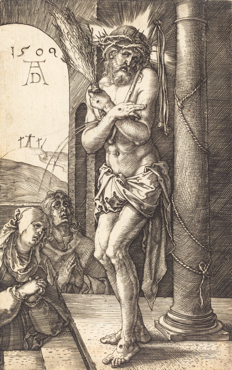 Surujen mies seisomassa pylvään vieressä, 1509. tekijältä Albrecht Dürer