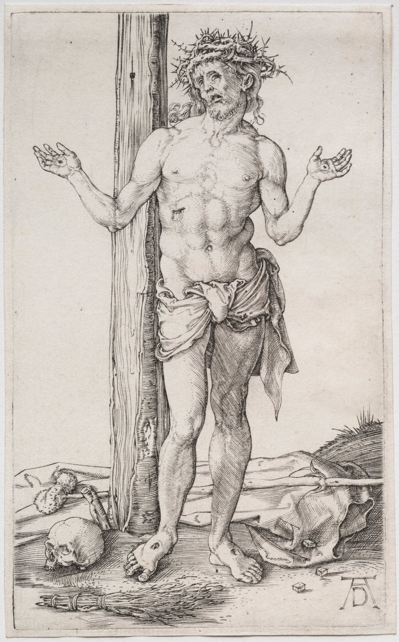 Surujen mies seisomassa, kädet ylhäällä, c. 1500. tekijältä Albrecht Dürer