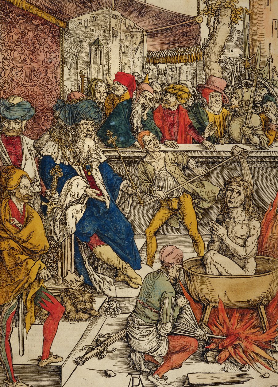 Pyhän Johanneksen marttyyrikuolema, 1498 (väripuupiirros) tekijältä Albrecht Dürer
