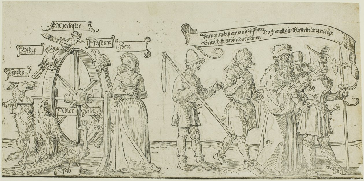 Michelfeldt Tapestry (Allegoria sosiaalisesta epäoikeudenmukaisuudesta), ensimmäinen osa kolmesta tekijältä Albrecht Dürer