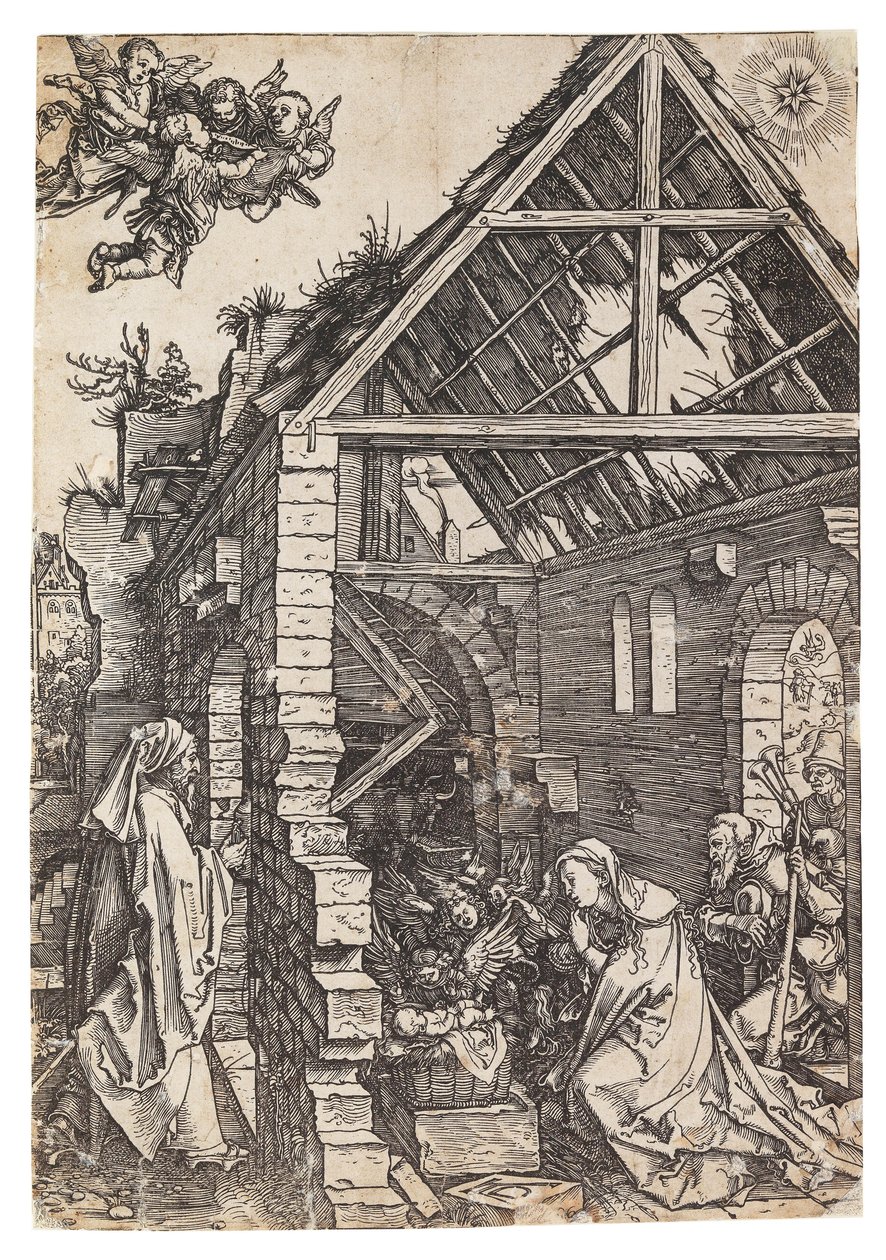 Kristuksen syntymä, sarjasta Neitsyen elämä, n. 1503. tekijältä Albrecht Dürer
