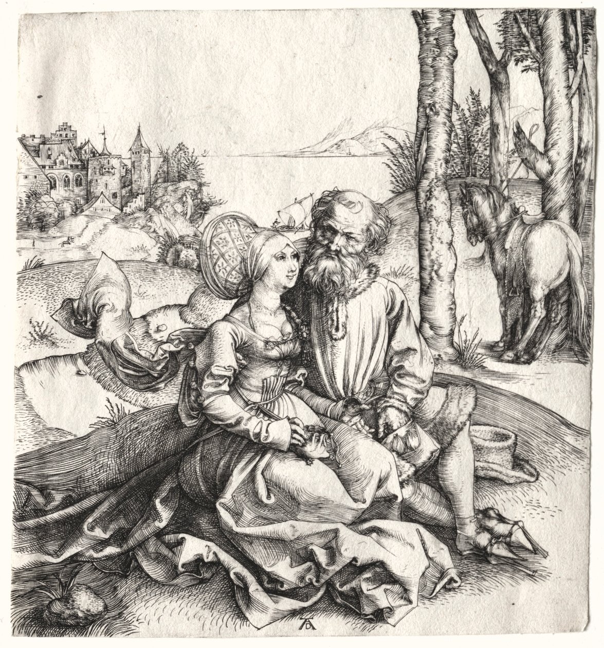 Rakkauden tarjous tai huonokuntoinen pariskunta, 1495-1496. tekijältä Albrecht Dürer
