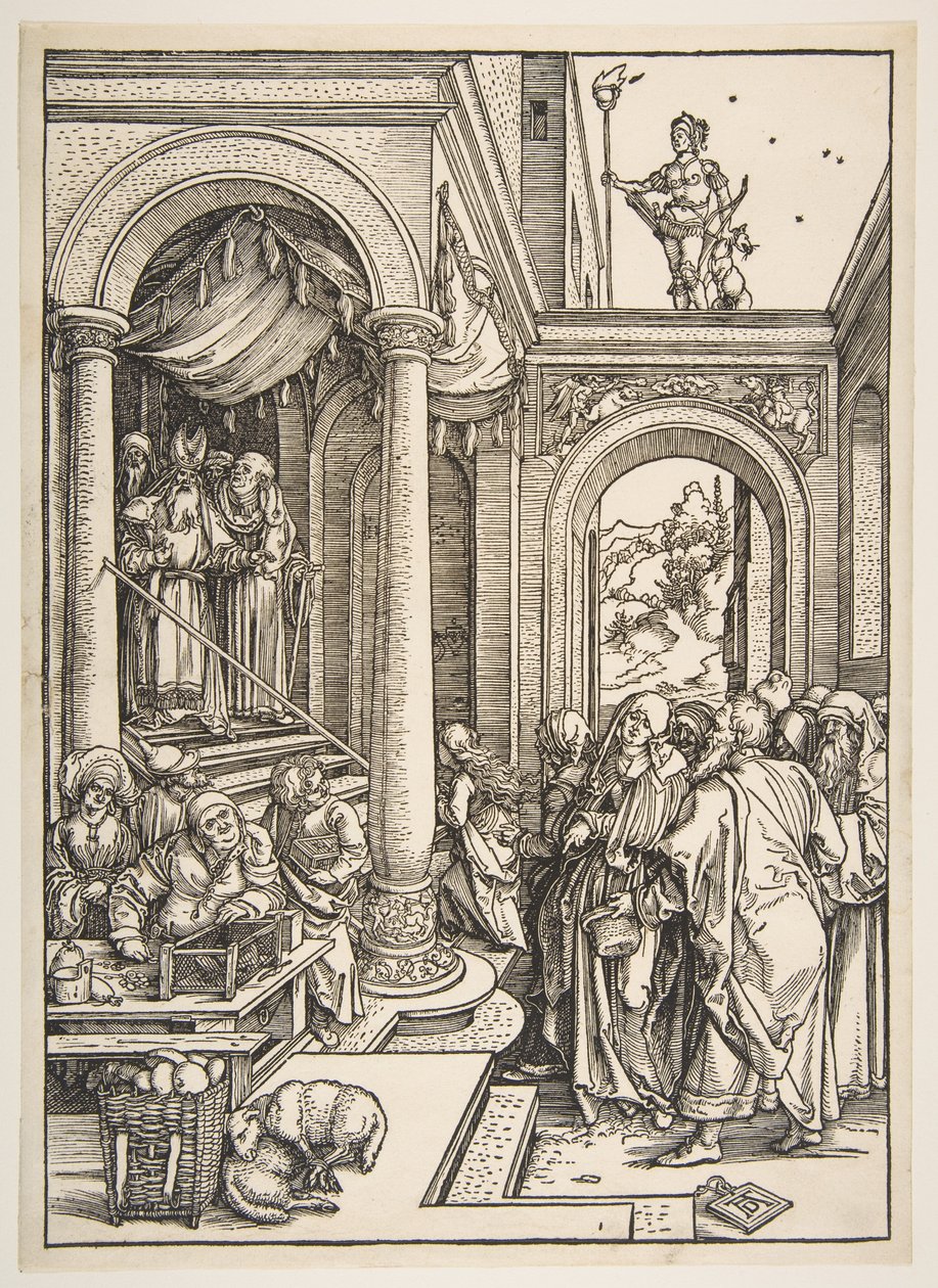 Neitsyt Marian tuominen temppeliin, sarjasta "Neitsyt Marian elämä" tekijältä Albrecht Dürer