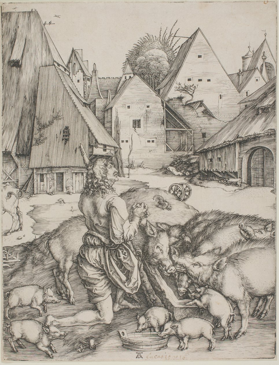 Tuhlaajapoika sikojen keskellä tekijältä Albrecht Dürer