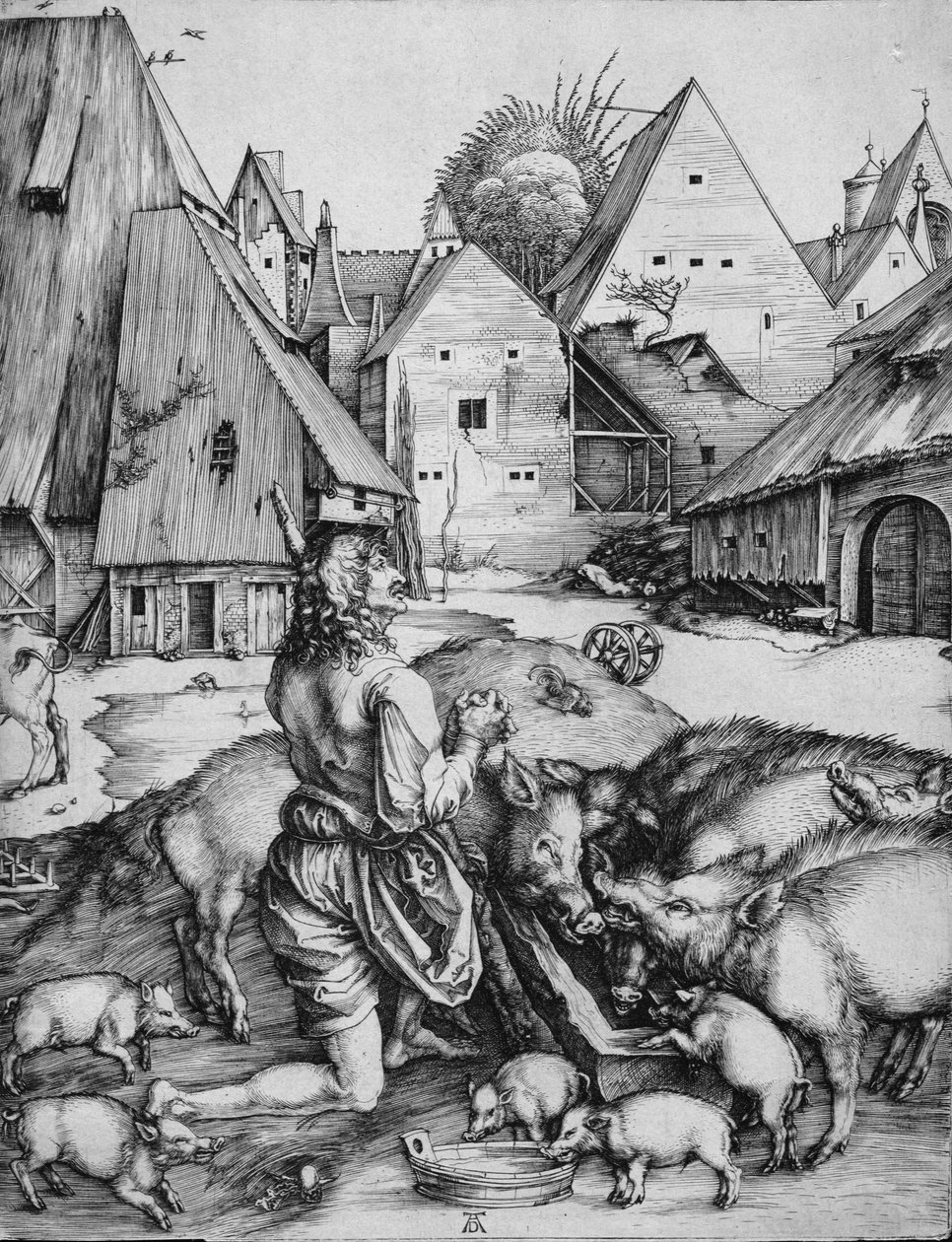 Tuhlaajapoika sikojen keskellä tekijältä Albrecht Dürer