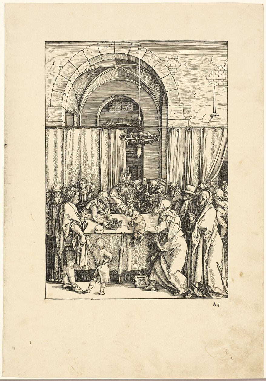 Joakimin uhrilahjan hylkääminen, Neitsyt Marian elämästä. tekijältä Albrecht Dürer